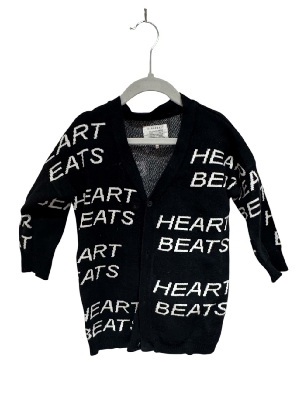 HUX black & white “heart beats” all over print long knit cardigan - size 3